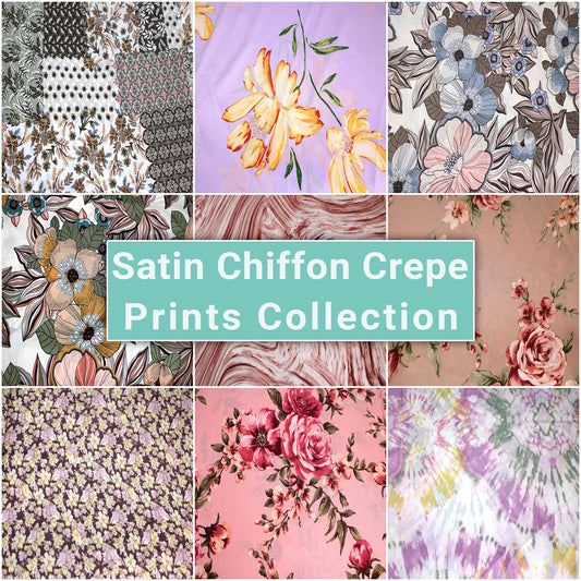 Multicolor Printed Dresses, Scarves, Blouses & DIY Fabric by the Yard - 100 GSM, 59" Wide 100% Polyester Mechanical Satin Chiffon-Crepe,  Lightweight, Non-Stretched - SKU 456