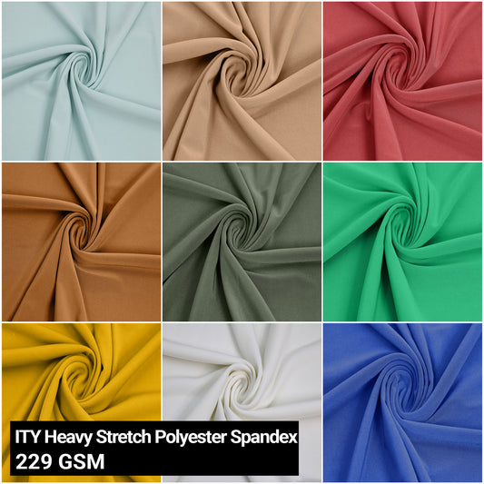 60" ITY Jersey Knit Poly Spandex Fabric by the Yard - 229 GSM, Medium Weight, 4-Way Stretch - Breathable, Ideal for Apparel, Activewear, Leggings, Drapery & DIY - (SKU-460)