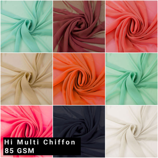 58" Wide Hi Multi Chiffon Washed Fabric by the Yard- 85 GSM- Light Weight–  Non-Stretched Fabric, Anti-Wrinkle, Breathable – Ideal for Apparel, Draperies, Home Decor & DIY -(SKU-500)