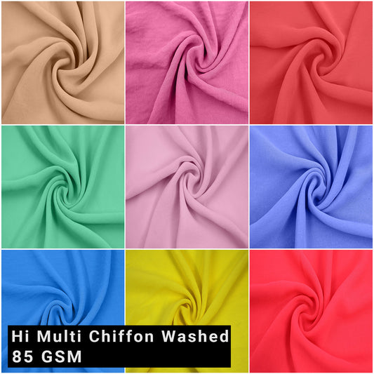 58" Wide Hi Multi Chiffon Washed Fabric by the Yard (85GSM) - Non-Stretched Fabric, Anti-Wrinkle, Breathable - Ideal for Apparel, Draperies, Home Decor & DIY- (SKU-501)