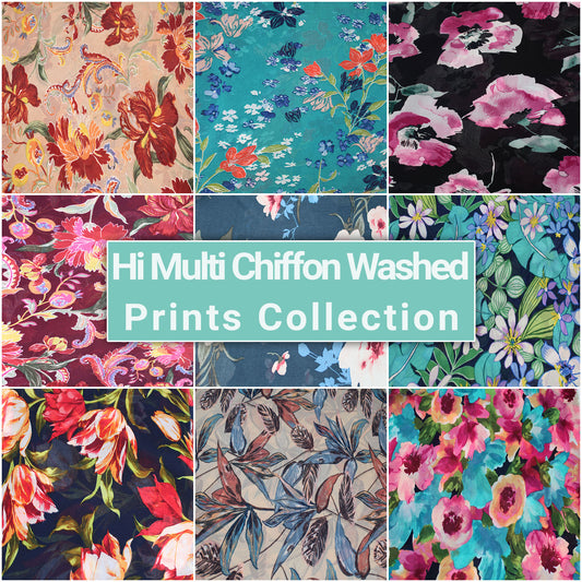 Multicolor Printed for Apparel, Draperies & Décor Fabric by the Yard- Non-Stretched Fabric, 85GSM,58" Wide Hi Multi Chiffon Washed,  Light Weight- Anti-Wrinkle, Breathable - SKU 501
