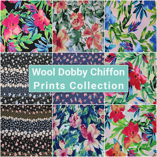 Multicolor Printed for Apparel, Accessories & DIY Fabric by the Yard - 120 GSM - 58" Wide 100% Polyester Wool Dobby Hi Multi Chiffon Lightweight, Soft & Breezy, No Stretch - SKU 504
