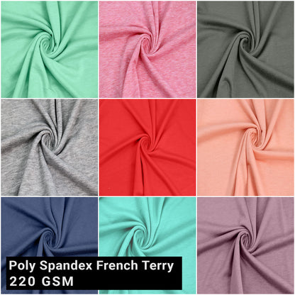 60" Wide Poly Spandex French Terry Brushed Fabric (220 GSM), Medium Weight, 4-Way Stretch, Soft & Warm - Great for Apparel, Hoodies, Sweatshirts, Joggers & DIY(SKU-506)