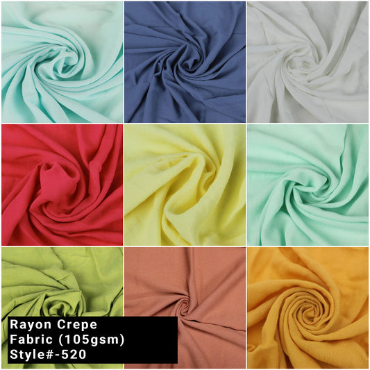 Solid 53" Rayon Crepe Fabric by the Yard 105gsm – Soft Material for Clothing, Sewing, and Craft Projects -(SKU-520)