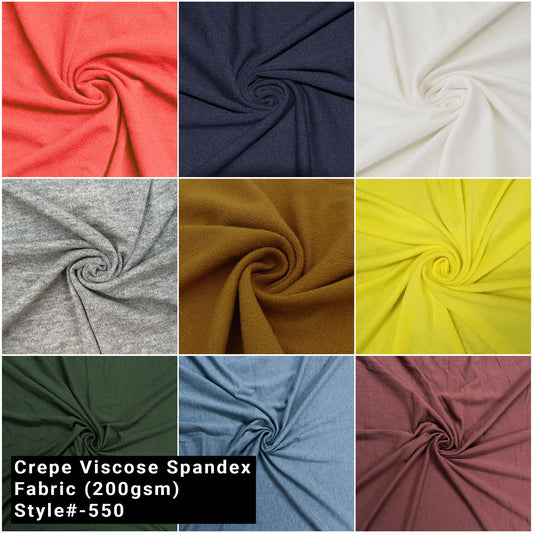 Solid Color Crepe Viscose Spandex Fabric 200gsm– Textured Stretch Material for Dresses, Tops, and More (SKU-550)