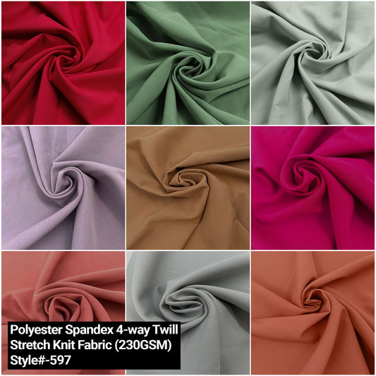 58" Polyester Spandex 4-way Twill Stretch Knit Fabric by the Yard - 230gsm -(SKU-597)