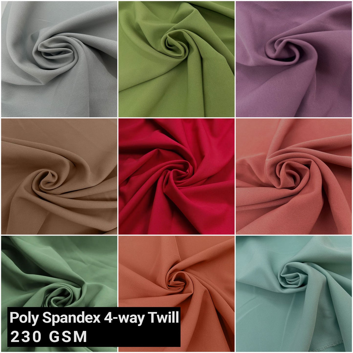 Multicolor Clothing, Sewing, and Craft Projects Fabric by the Yard - 58" Polyester Spandex 4-way Twill Stretch Knit - 230 GSM - (SKU 597)
