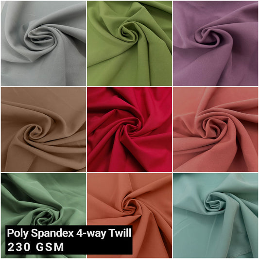 58" Polyester Spandex 4-way Twill Stretch Knit Fabric by the Yard - 230gsm -(SKU-597)