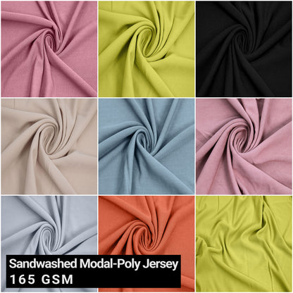 60” Wide Sandwashed Modal-Poly Jersey Knit Fabric - 165 GSM, Lightweight, Soft & Breathable with a Cupro-Like Feel - Ideal for Apparel, T-shirts & DIY Crafts(SKU-681)