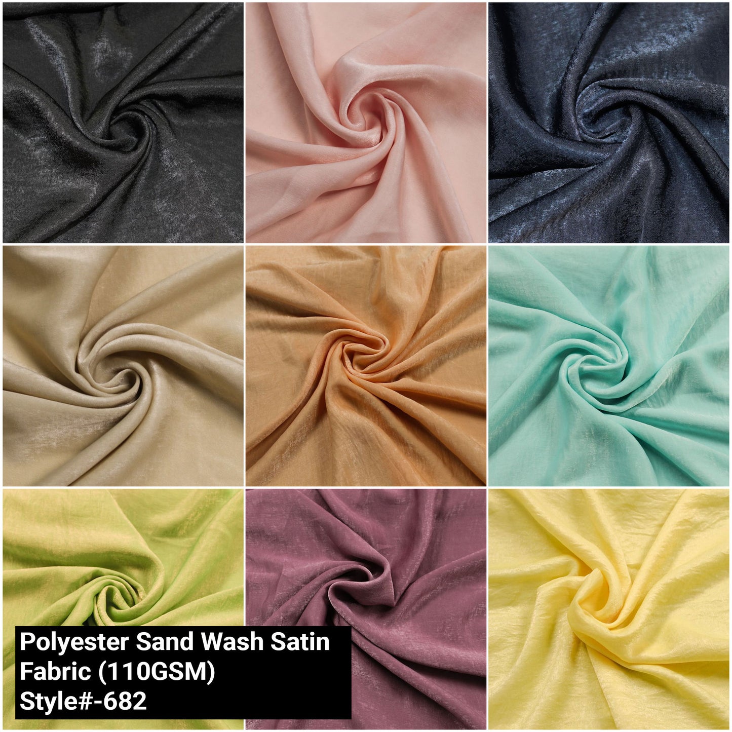 Solid 59" Polyester Sand Wash Satin Fabric by the Yard 110gsm – Soft Material for Clothing, Sewing, and Craft Projects - (SKU-682)