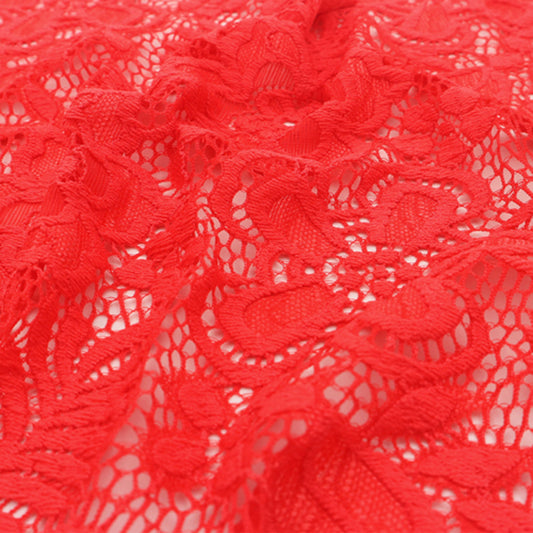Indie Red 58'' Caroline Floral Scalloped Nylon Stretch Lace Fabric by the Yard- Style 686