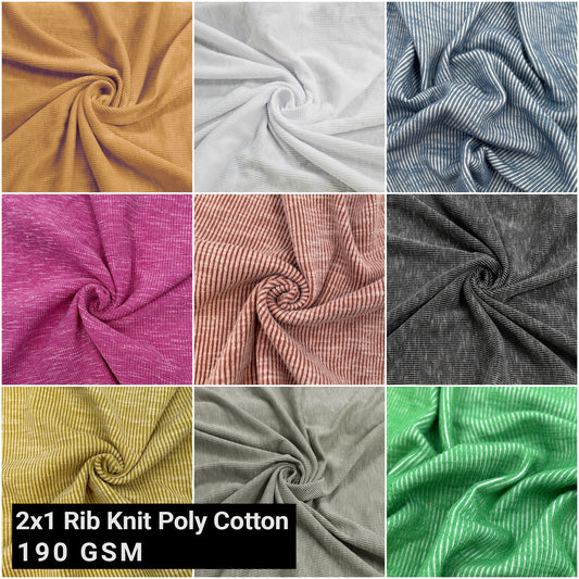 54"Wide Solid 2x1 Rib Knit Sandwash Polyester Cotton Spandex Stretch Fabric by the Yard - (SKU-699)