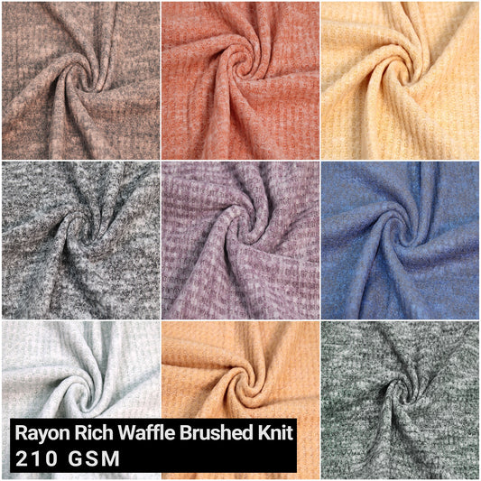 60" Wide Poly Spandex Rayon Rich Waffle Brushed Knit Fabric by the Yard - 210GSM, Medium Weight, 4-Way Stretch - Apparel, Drapery, Headbands, Decorations & DIY- (SKU-707)