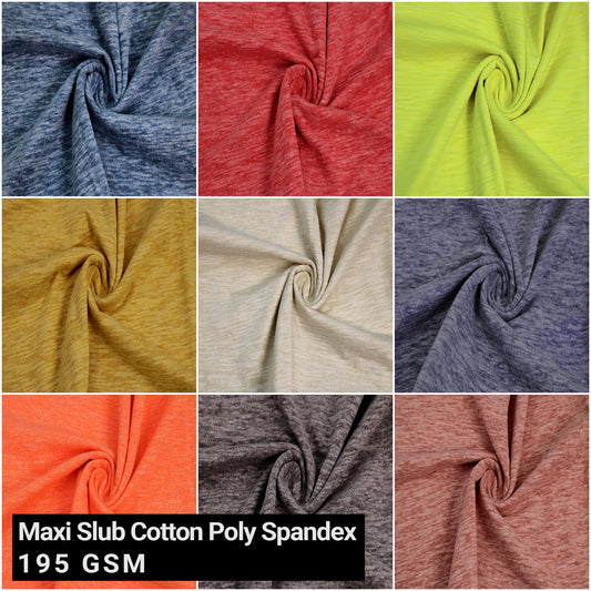 60" Maxi Slub Cotton Poly Spandex Jersey Knit Fabric by the Yard (195 GSM) - Medium Weight, 4-Way Stretch, Breathable - Apparel, Casual, Activewear, & Layering-(SKU-714)