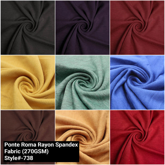 60" Solid Color Ponte Roma Rayon Spandex Fabric by the Yard 270GSM - Soft Stretch Knit for Sewing and DIY Projects (SKU-738)