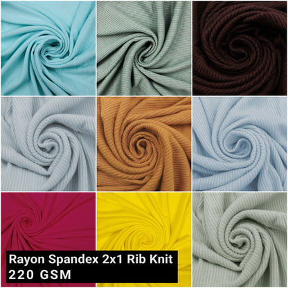58" Solid Rayon Spandex 2x1 Rib Knit  Stretch Fabric 220gsm - by the Yard - (SKU-752)