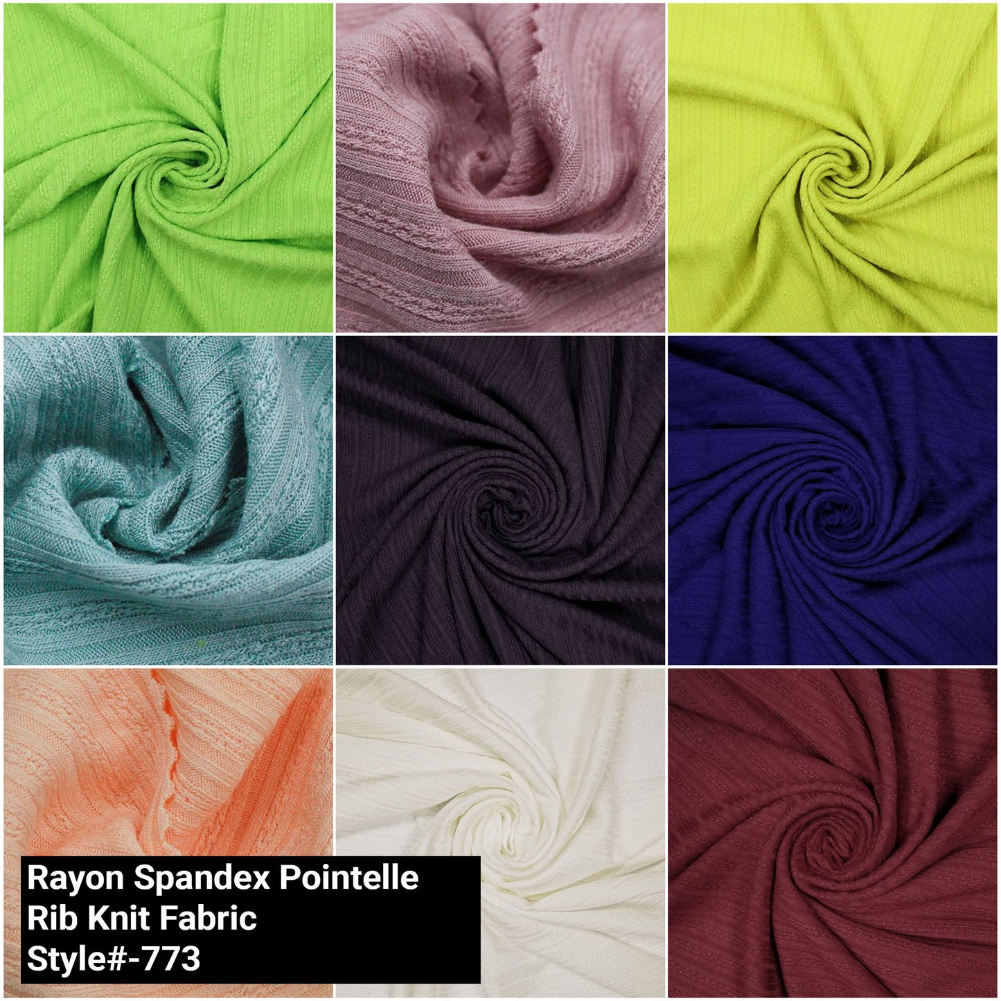 60" Width Solid Color Rayon Spandex Pointelle Rib Knit Fabric by the Yard  - (SKU-773)