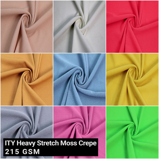 Solid Color ITY Heavy Stretch Moss Crepe Fabric by the Yard- 215GSM - (SKU-782)