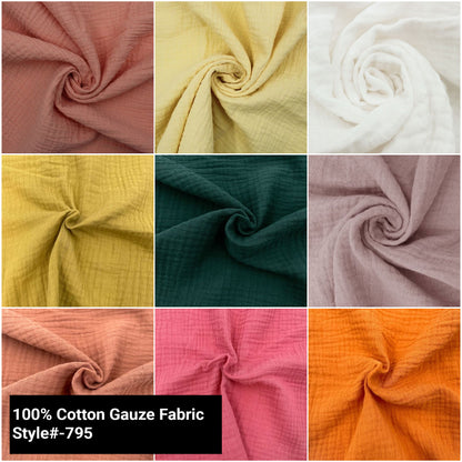 55" Wide 100% Cotton Gauze Fabric by the Yard - 130GSM, Lightweight, 2-Way Stretch, Soft & Breathable - Apparel, Clothing, Headbands, Decorations, Drapery & DIY- (SKU-795)