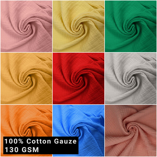 55" Wide 100% Cotton Gauze Fabric by the Yard - 130 GSM, Lightweight, 2-Way Stretch, Soft & Breathable - Apparel, Clothing, Headbands, Decorations, Drapery & DIY- (SKU-795)
