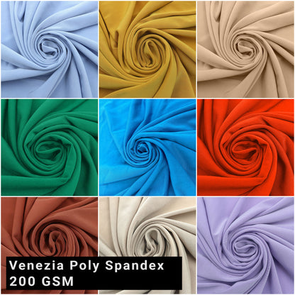 60" Wide Venezia Poly Spandex Fabric - (200 GSM), Medium Weight, 2-Way Stretch, Anti-Wrinkle, Breathable for Apparel, Activewear, Leggings, Headbands & DIY- (SKU-800)