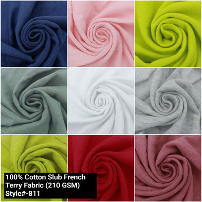 60" Wide 100% Cotton Slub French Terry Fabric by the Yard - 210 GSM, Medium Weight, 2-Way Stretch, Breathable - Ideal for Activewear, Layering & Sweatshirts- (SKU-811)