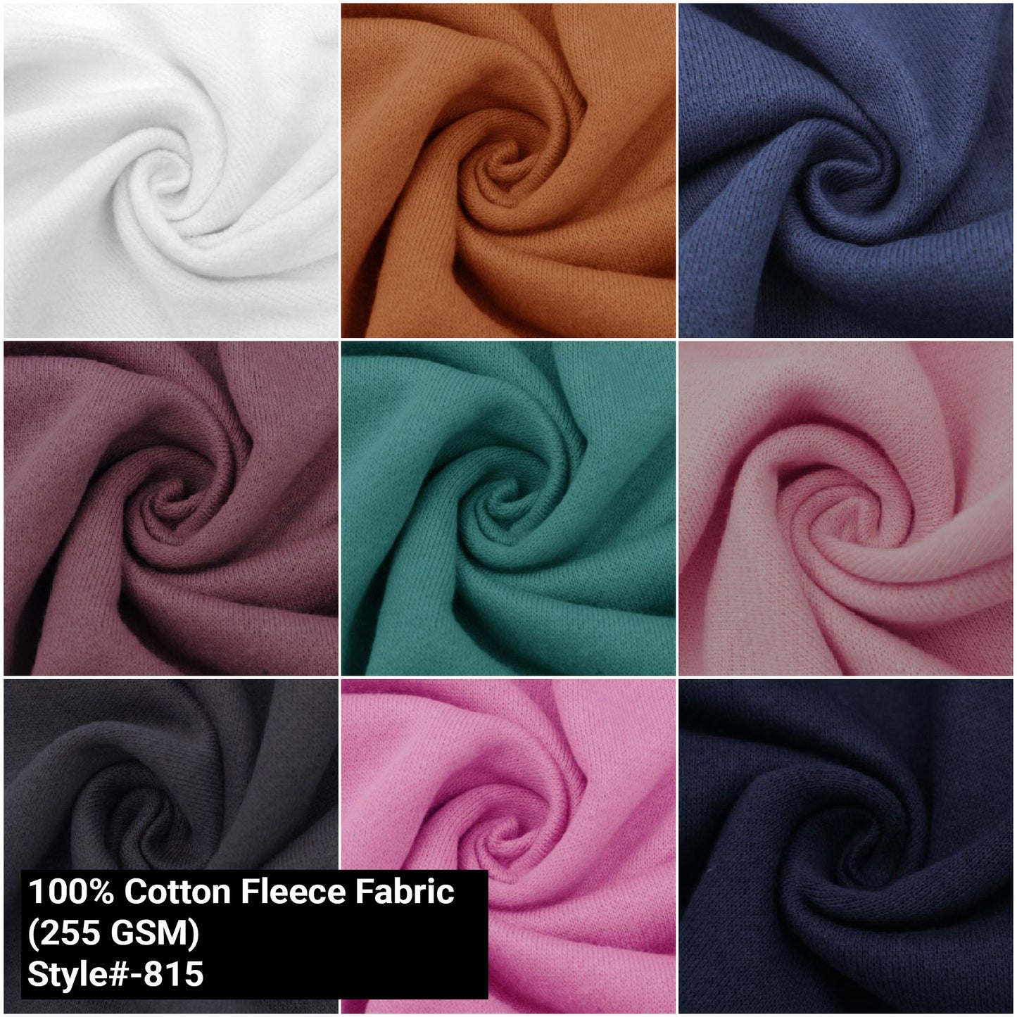 65" Wide 100% Cotton Fleece Fabric by the Yard - 280 GSM, Medium Weight, 2-Way Stretch, Soft & Breathable  for Apparel, Jackets, Hoodies, Home Decor, and Crafts - (Style #815)