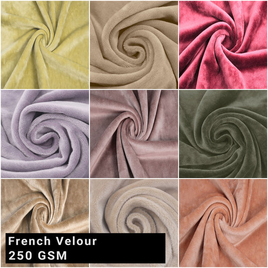 63" Wide French Velour Fabric - (250GSM), Medium-Heavy Weight, 2-Way Stretch Poly Spandex Blend - Soft & Breathable - Drapery, Backdrops, Apparel & Home Decor- (SKU-823)