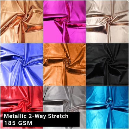 60" Wide Metallic 2-Way Stretch Fabric by the Yard – 185 GSM, Anti-Wrinkle, Breathable Poly Spandex Shiny Fabric for Costumes, Dancewear, Leggings, DIY Crafts - (SKU-828)