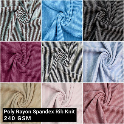 57" Wide Poly Rayon Spandex Rib Knit Fabric by the Yard  - 240 GSM, Medium Weight, Soft & Breathable, 4-Way Stretch - Ideal for Clothing, Drapery, Tops & DIY- (SKU-832)