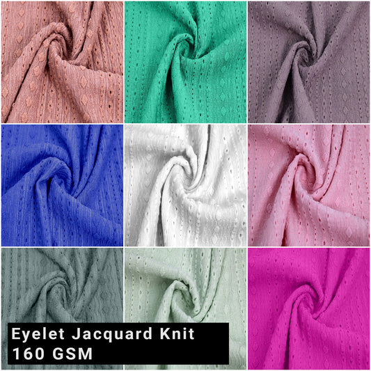 57" Wide Polyester Spandex  Stretch Eyelet Design Jacquard Knit Fabric - 160 GSM - (SKU-845)