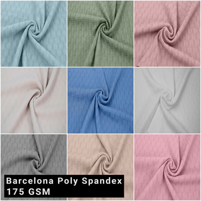 60" Wide Barcelona Poly Spandex Fabric by the Yard – 175GSM, Medium Weight, Soft & Breathable, Minimal Stretch – Ideal for Apparel, Dresses, Tops & DIY Projects-(SKU-877)