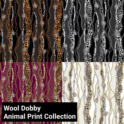 58" Leopard Braids and Chains Printed Wool Dobby Fabric by the Yard -120gsm (Animal Print Collection)