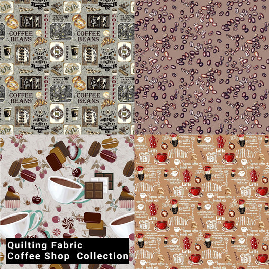 44" Wide 100% Cotton No Stretch Quilting Fabric-Printed Designs for Sewing, Clothing, Crafts, Accessories, Home Decor,  and DIY Projects (Quilting Fabric- Coffee Shop Collection)