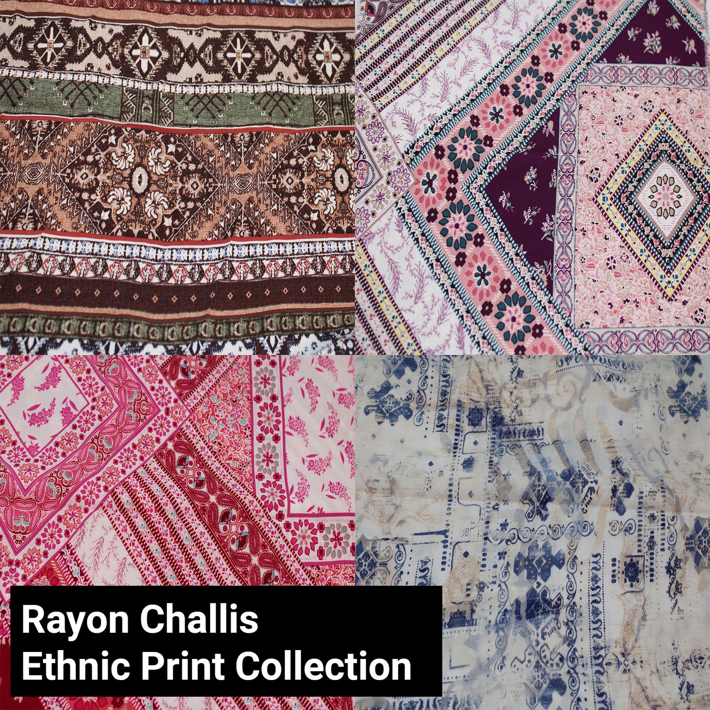 55" Ethnic Design Printed Light-Weight Rayon Challis Fabric -115 gsm (Ethnic and Tribal Print Collection)