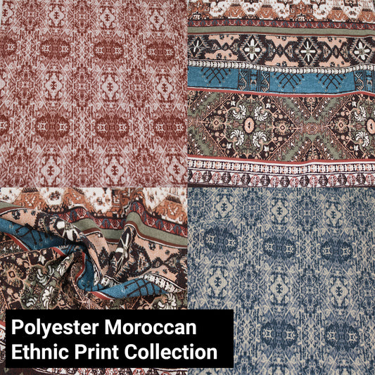 58" Wide 100% Polyester Moroccan Fabric -120GSM Non-Stretched, Anti-Wrinkle & Breathable - Perfect for Apparel, Dresses, Skirts, Draperies, Headbands & DIY(Ethnic and Tribal Print Collection)