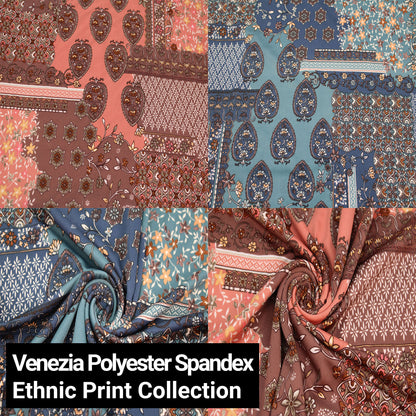 60" Wide Printed 4-Way Stretch Venezia Polyester Spandex Fabric by The Yard-for Apparel, Activewear, Maternity, Headbands, Decorations, School, and DIY Projects (Ethnic and Tribal Print Collection)