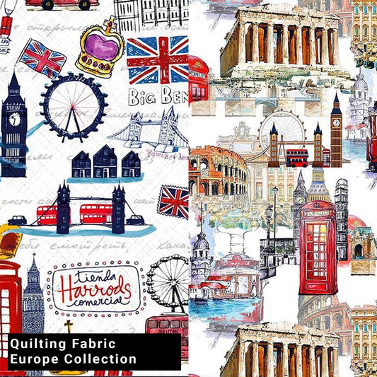 44" Wide 100% Cotton No Stretch Quilting Fabric-Printed Designs for Sewing, Clothing, Crafts, Accessories, Home Decor,  and DIY Projects (Quilting Fabric- Europe Collection)