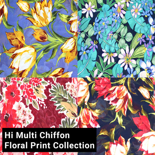 Floral Print Design Hi Multi Chiffon Washed Fabric by the Yard -85 gsm (Floral Print Collection)