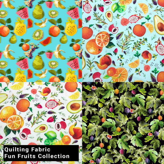 44" Wide 100% Cotton No Stretch Quilting Fabric-Printed Designs for Sewing, Clothing, Crafts, Accessories, Home Decor,  and DIY Projects (Quilting Fabric- Fun Fruits Collection)