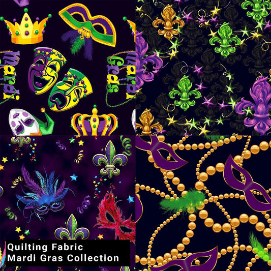 44" Wide 100% Cotton No Stretch Quilting Fabric-Printed Designs for Sewing, Clothing, Crafts, Accessories, Home Decor,  and DIY Projects (Quilting Fabric- Mardi Gras Collection)