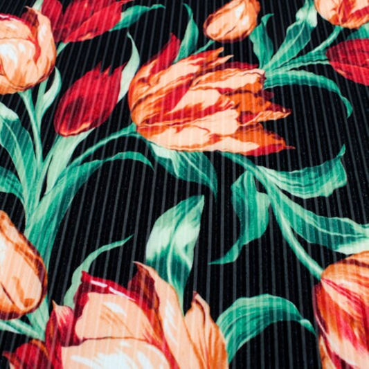 Black Red Watercolor Floral Prints on Velvet Burn Out Rib Fabric by the Yard - Style P-1018-772