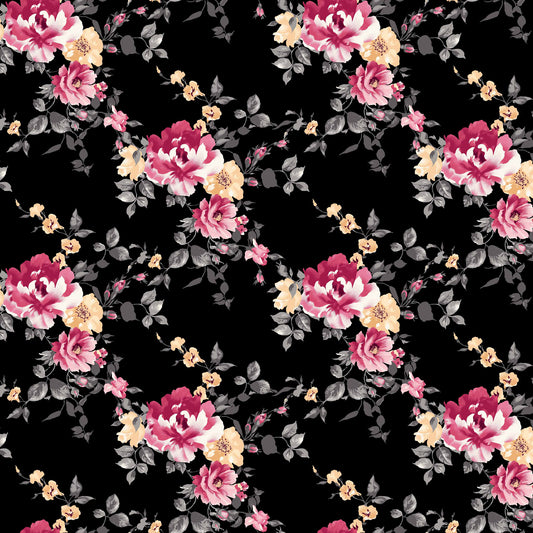 Large Flowers Pattern Printed Rayon Spandex Jersey Knit, 60" wide, 180 gsm, 4-way stretch – Black Red
