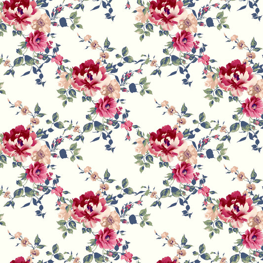 Off White Color Floral Pattern Printed Rayon Spandex Jersey Knit Fabric by the Yard