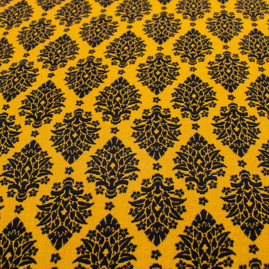 Honey Mustard Black Damask Pattern Printed on Woven Light-Weight Poly Fabric by the Yard - Style P-1257-688