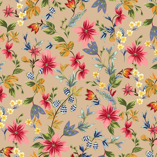 Camel Floral Pattern Printed Rayon Spandex Jersey Knit Fabric by the Yard