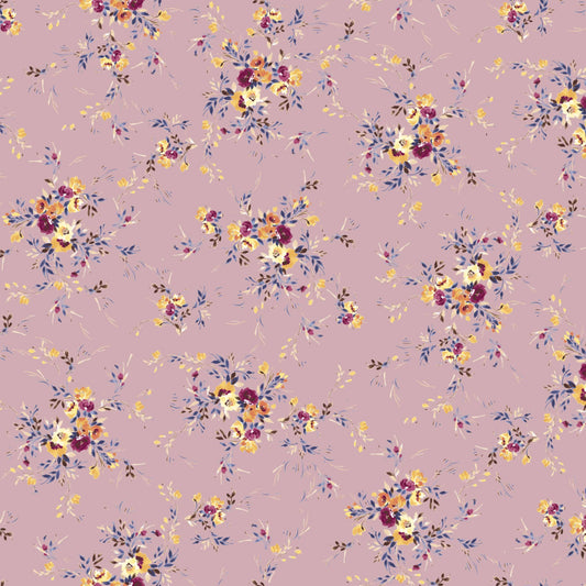 Mauve Berry Yellow Small Floral Design Printed on Woven Light-Weight Poly Fabric by the Yard - Style P-1390-688