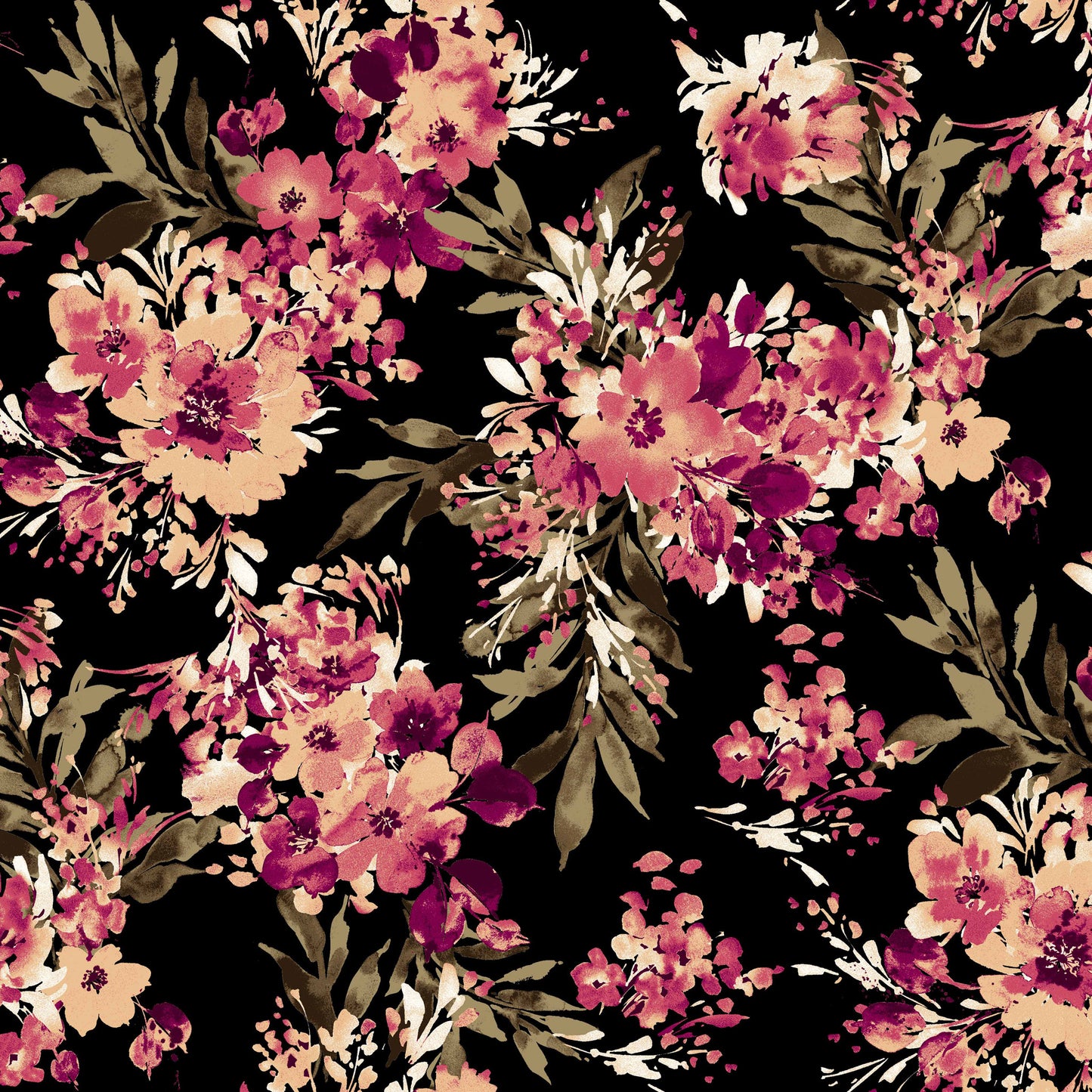 Black coral floral pattern printer rayon spandex jersey knit fabric by the yard