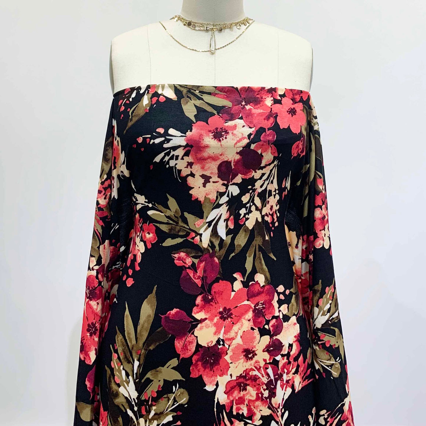 Black coral floral pattern printer rayon spandex jersey knit fabric by the yard