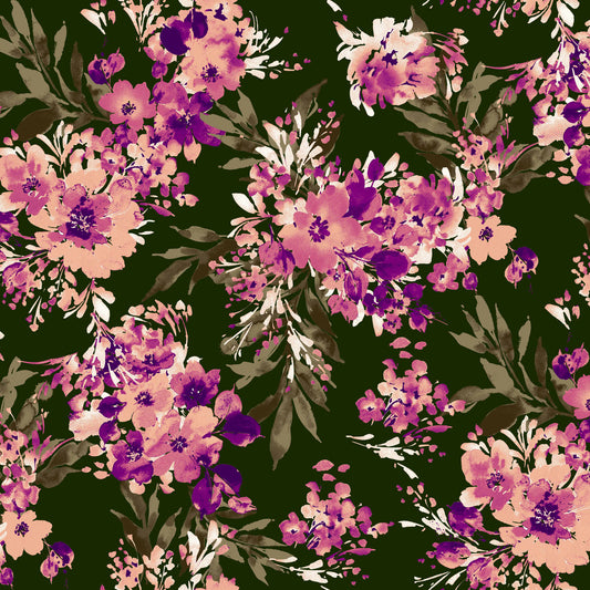 Dark olive rose jersey knit fabric